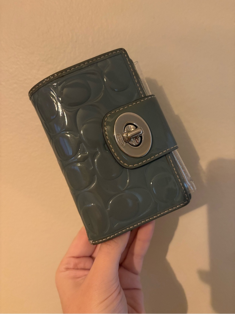 Coach Patent Embossed Leather Turnlock Wallet / Planner in Teal